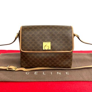 セリーヌ(celine)の極 美品 希少品 CELINE セリーヌ マカダム ブラゾン リング 金具 レザー 本革 ミニ ショルダーバッグ ポシェット ブラウン 24236(ショルダーバッグ)