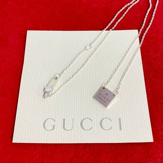 グッチ(Gucci)の極 美品 希少品 GUCCI グッチ スクエア モチーフ ロゴ 刻印 シルバー925 チェーン ネックレス ペンダント アクセサリー シルバー 22641(ネックレス)