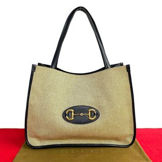 グッチ(Gucci)の未使用保管品 GUCCI グッチ ホースビット 金具 キャンバス レザー トートバッグ ハンドバッグ A4収納可能 ベージュ ブラック 15948(トートバッグ)