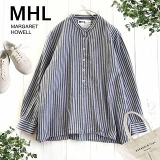 エムエイチエル(MHL.)の@【2】MHL. ストライプ バンドカラー 長袖 ブラウス シャツ 日本製(シャツ/ブラウス(長袖/七分))