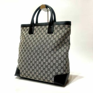 グッチ(Gucci)の【美品】　GUCCl トートバッグ　GGキャンバス レザー　ブラック　ビジネス(トートバッグ)