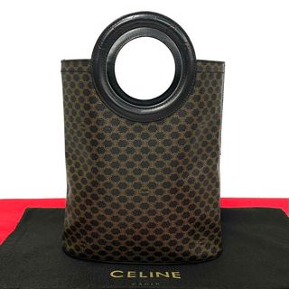 セリーヌ(celine)の極 美品 CELINE セリーヌ ヴィンテージ マカダム ブラゾン トリオンフ レザー ハンドバッグ ミニ トートバッグ ブラック ブラウン 24368(ハンドバッグ)