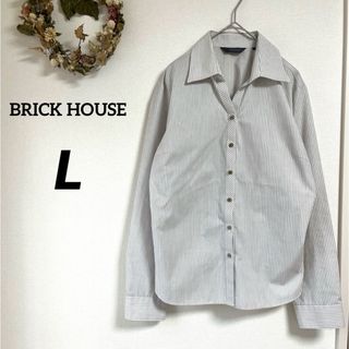 ブリックハウスバイトウキョウシャツ(BRICK HOUSE by Tokyo Shirts)の【美品】BRICK HOUSE レディース シャツ 薄いブラウン×白ストライプ(シャツ/ブラウス(長袖/七分))