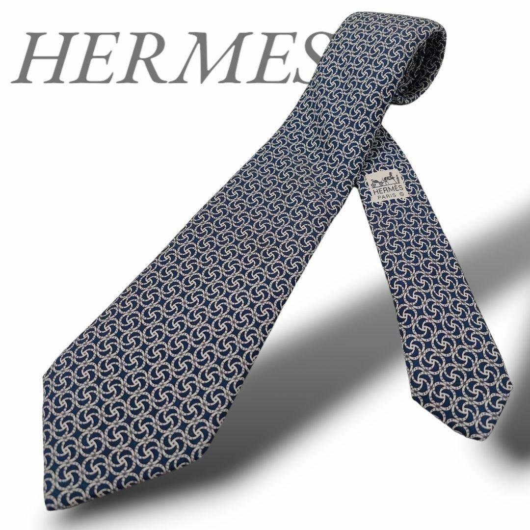 Hermes(エルメス)の美品✧エルメス ネクタイ フランス製 シルク100％ 青 ブルー サークル柄 メンズのファッション小物(ネクタイ)の商品写真