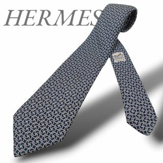 エルメス(Hermes)の美品✧エルメス ネクタイ フランス製 シルク100％ 青 ブルー サークル柄(ネクタイ)