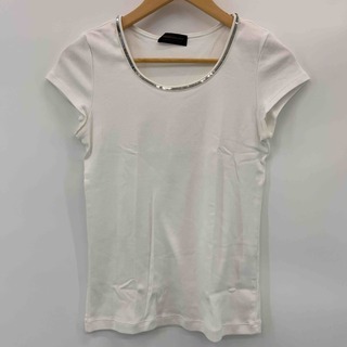 トゥモローランド(TOMORROWLAND)のTOMORROWLAND トゥモローランド レディース Tシャツ（袖なし）襟スパンコール ホワイト ラウンドネック(Tシャツ(半袖/袖なし))
