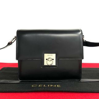 セリーヌ(celine)の極 美品 CELINE セリーヌ ヴィンテージ リング金具 ロゴ カーフ レザー ショルダーバッグ サコッシュ クロスボディバッグ ブラック 17598(ショルダーバッグ)