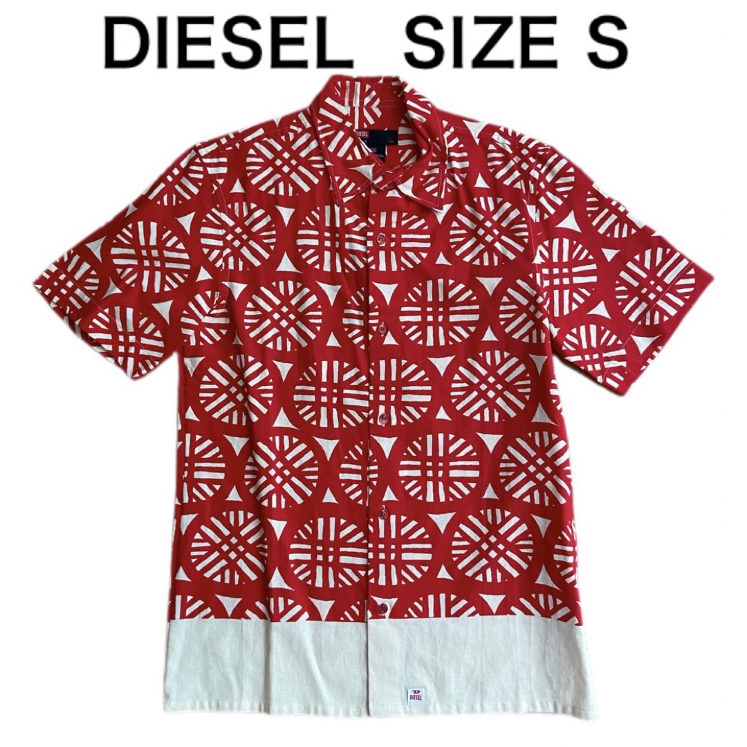 DIESEL(ディーゼル)のタグ付 DIESEL ディーゼル 半袖ボタンダウン アロハシャツ レッド 麻混S メンズのトップス(シャツ)の商品写真