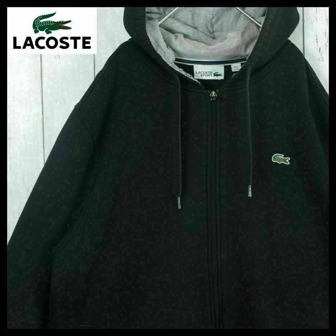 LACOSTE(ラコステ)の【希少】ラコステ パーカー フランス製 ブラック 3XL 入手困難 刺繍ロゴ メンズのトップス(パーカー)の商品写真