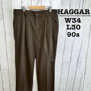 VINTAGE - USA古着　90s　HAGGAR　チノパン　コットンパンツ　ブラウン　W34