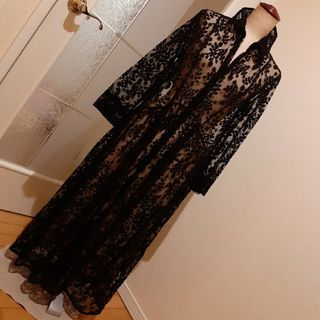 ザラ(ZARA)のZARA ブラックレースシャツワンピ(ロングワンピース/マキシワンピース)