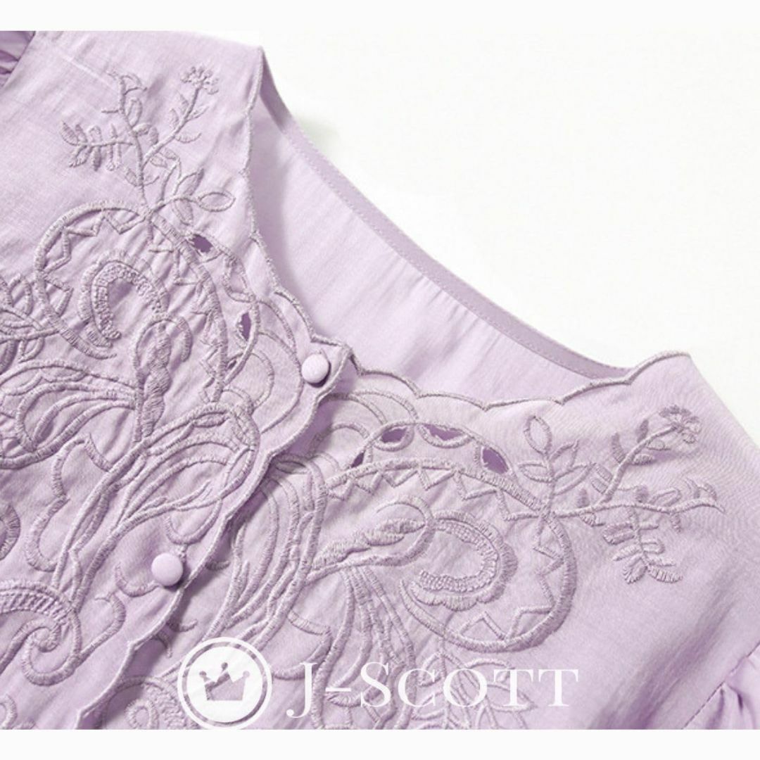 [J-Scott] [ジェイスコット] 刺繍シフォンブラウス ボタニカル柄 パフ レディースのファッション小物(その他)の商品写真