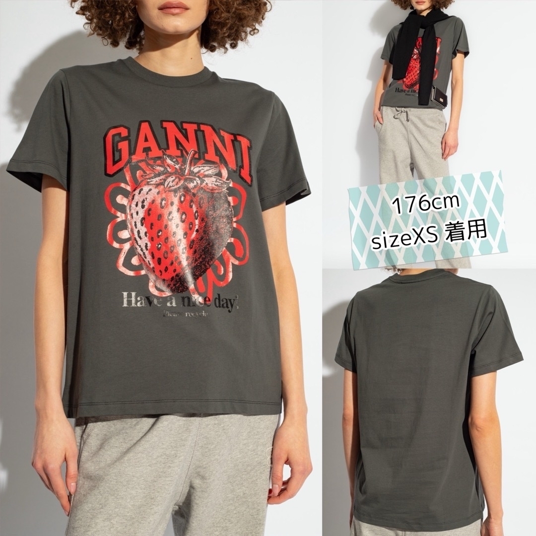 Adam et Rope'(アダムエロぺ)のGANNI ガニー リラックス オーガニック コットン Tシャツ ストロベリー レディースのトップス(Tシャツ(半袖/袖なし))の商品写真