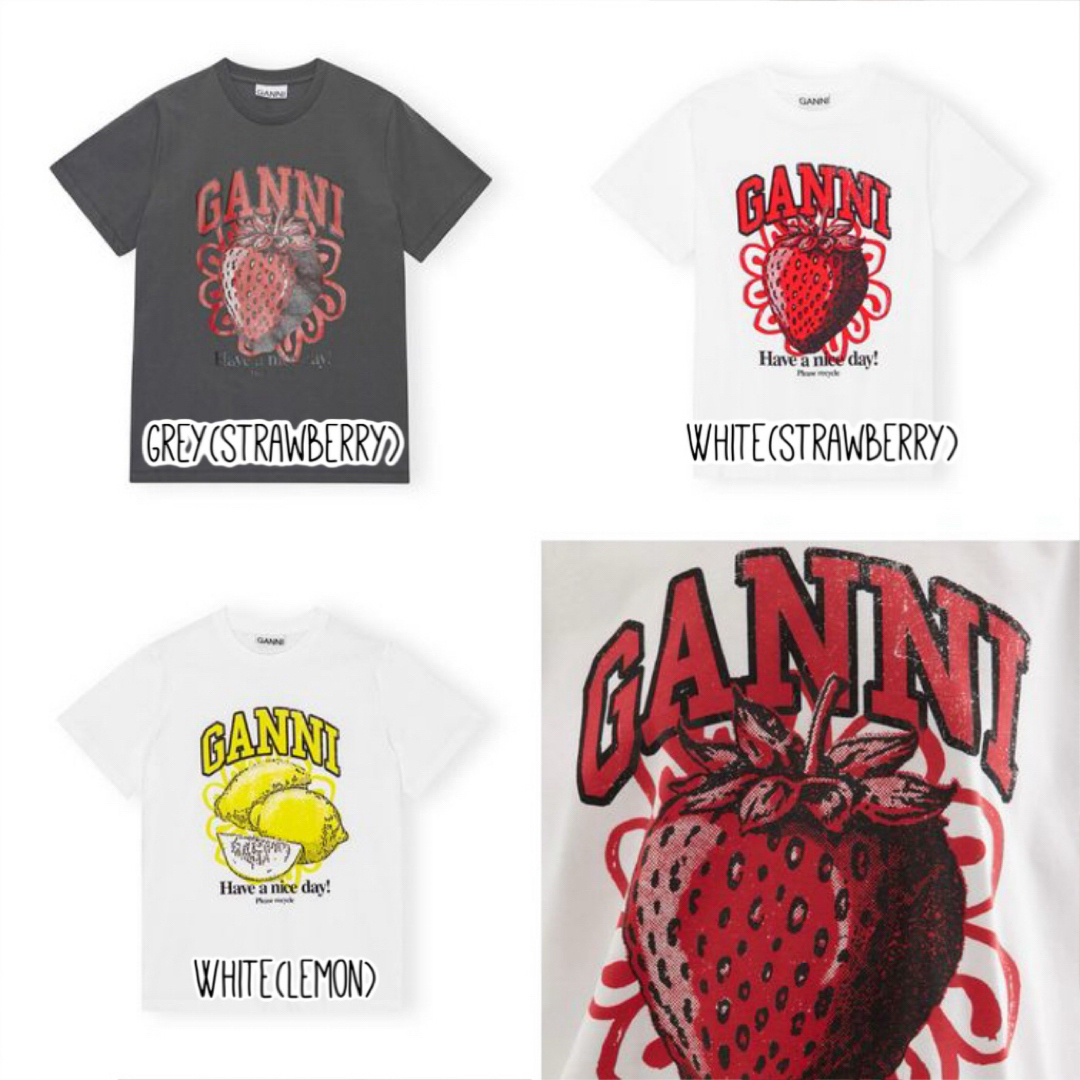 Adam et Rope'(アダムエロぺ)のGANNI ガニー リラックス オーガニック コットン Tシャツ ストロベリー レディースのトップス(Tシャツ(半袖/袖なし))の商品写真