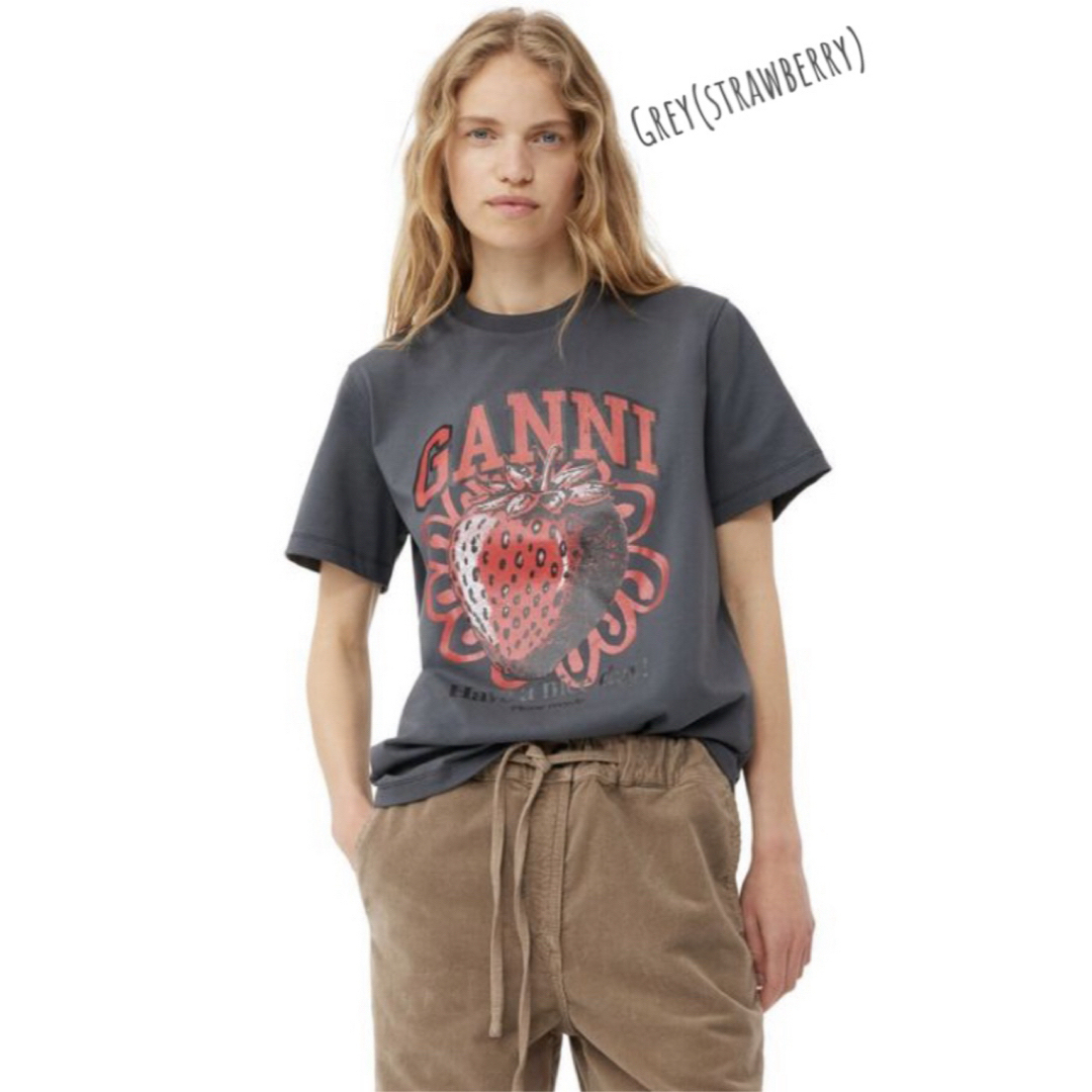 Adam et Rope'(アダムエロぺ)のGANNI ガニー リラックス オーガニック コットン Tシャツ ストロベリー レディースのトップス(Tシャツ(半袖/袖なし))の商品写真