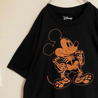 ディズニー(Disney)のディズニースケルトンミッキーアニメキャラクターTシャツ黒tシャツ超オーバーサイズ(Tシャツ/カットソー(半袖/袖なし))