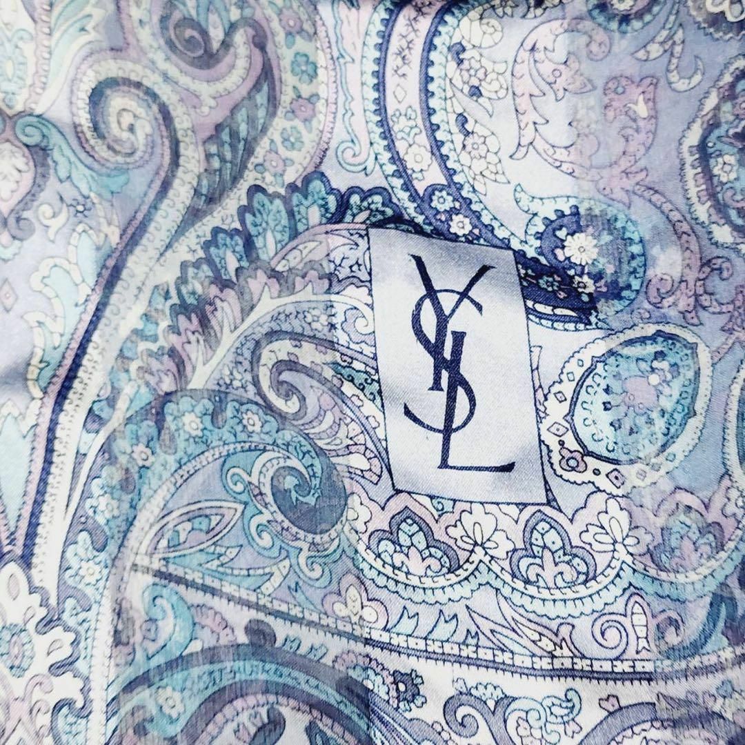 Yves Saint Laurent(イヴサンローラン)の★イヴサンローラン★ ロングスカーフ ペイズリー柄 ストライプ シルク ブルー レディースのファッション小物(バンダナ/スカーフ)の商品写真