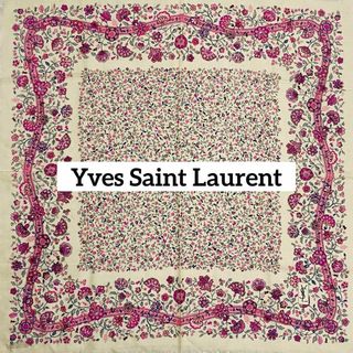 イヴサンローラン(Yves Saint Laurent)の★イヴサンローラン★ ストール 花柄 カシミア シルク ピンク アイボリー(ストール/パシュミナ)