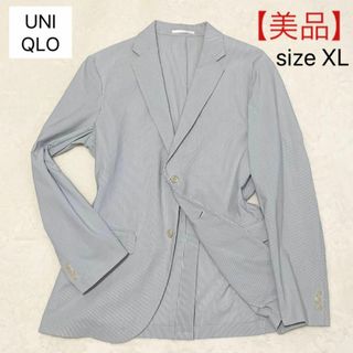 ユニクロ(UNIQLO)の【美品】ユニクロ 感動ジャケット ウルトラライト ストライプ 春夏 XL 2L(テーラードジャケット)