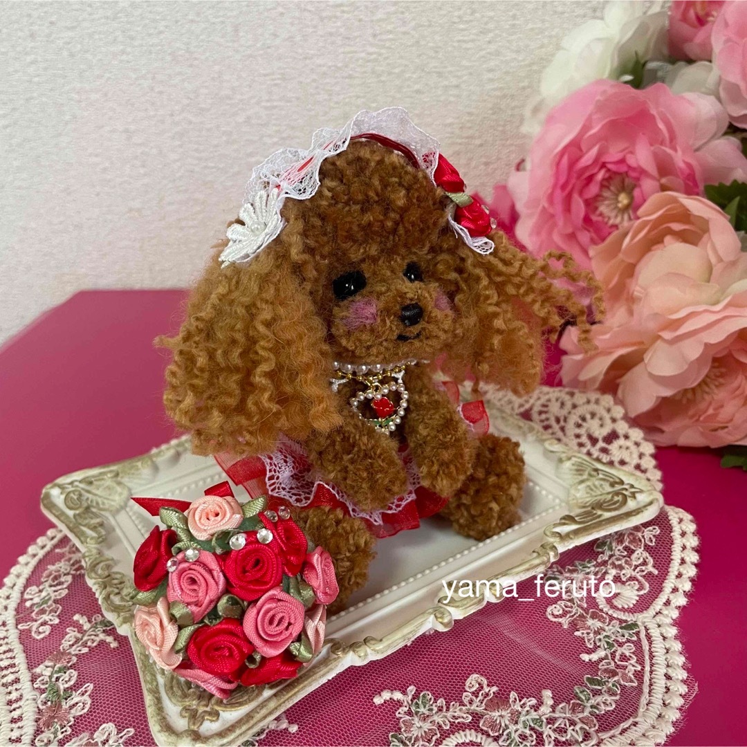 ♡handmade♡羊毛フェルト犬♡レッドトイプーちゃん♡テディベア座り♡母の日 ハンドメイドのぬいぐるみ/人形(ぬいぐるみ)の商品写真