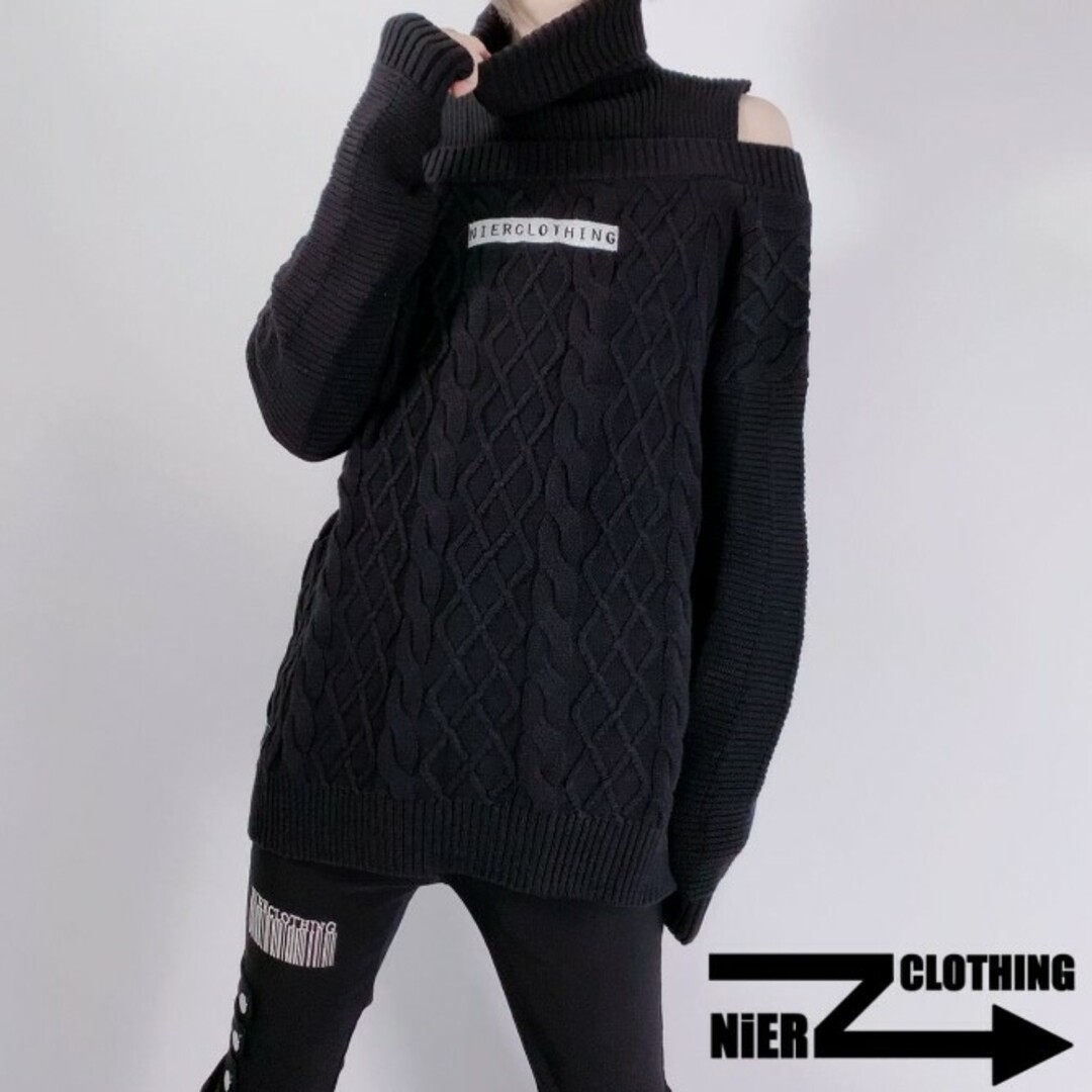 NieR Clothing(ニーアクロージング)の完売品【NieR】防寒HIGH-NECK OFF-SHOULDER KNIT 黒 レディースのトップス(ニット/セーター)の商品写真