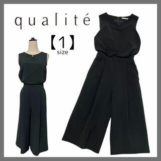 カリテ(qualite)のqualiteカリテ オールインワン パンツドレス キーネック フォーマル 黒(オールインワン)