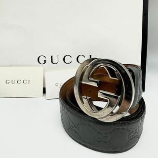 グッチ(Gucci)の【付属品付き・美品✨】グッチ　シマ　インターロッキングG　ベルト　グレー　GG(ベルト)