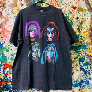 KISS バンド ロック レトロ リプリント Tシャツ 半袖 メンズ 新品 黒(Tシャツ/カットソー(半袖/袖なし))