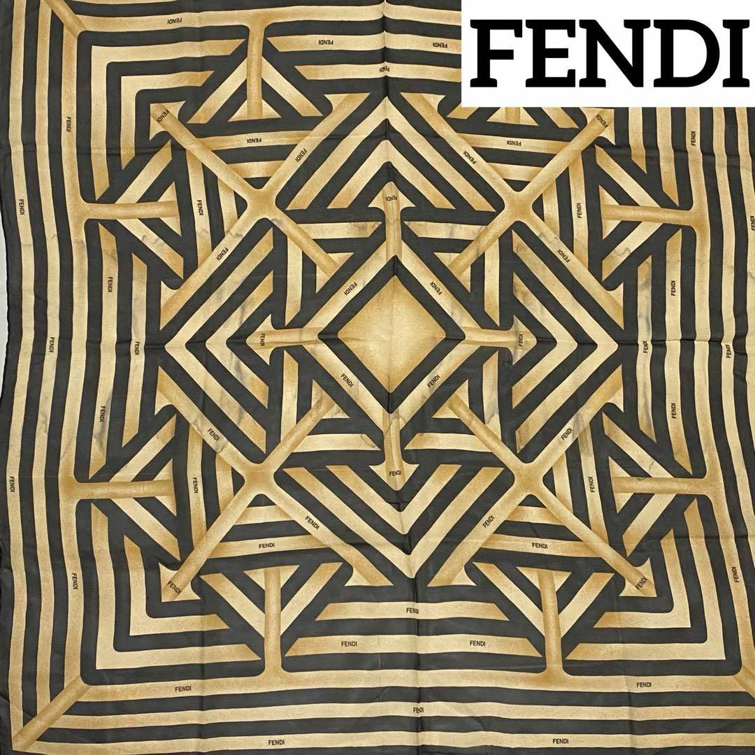 FENDI(フェンディ)の★FENDI★ スカーフ シフォン ボーダー ストライプ ブラック ブラウン レディースのファッション小物(バンダナ/スカーフ)の商品写真