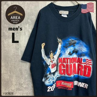 USAアメリカ古着 Tシャツ半袖ネイビーレーサー両面プリントLサイズヴィンテージ(Tシャツ/カットソー(半袖/袖なし))