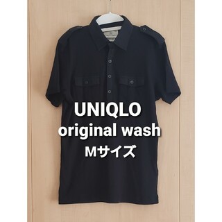 UNIQLO - M ユニクロ 黒 半袖 ポロシャツ ブラック 胸ポケット 肩ベルト