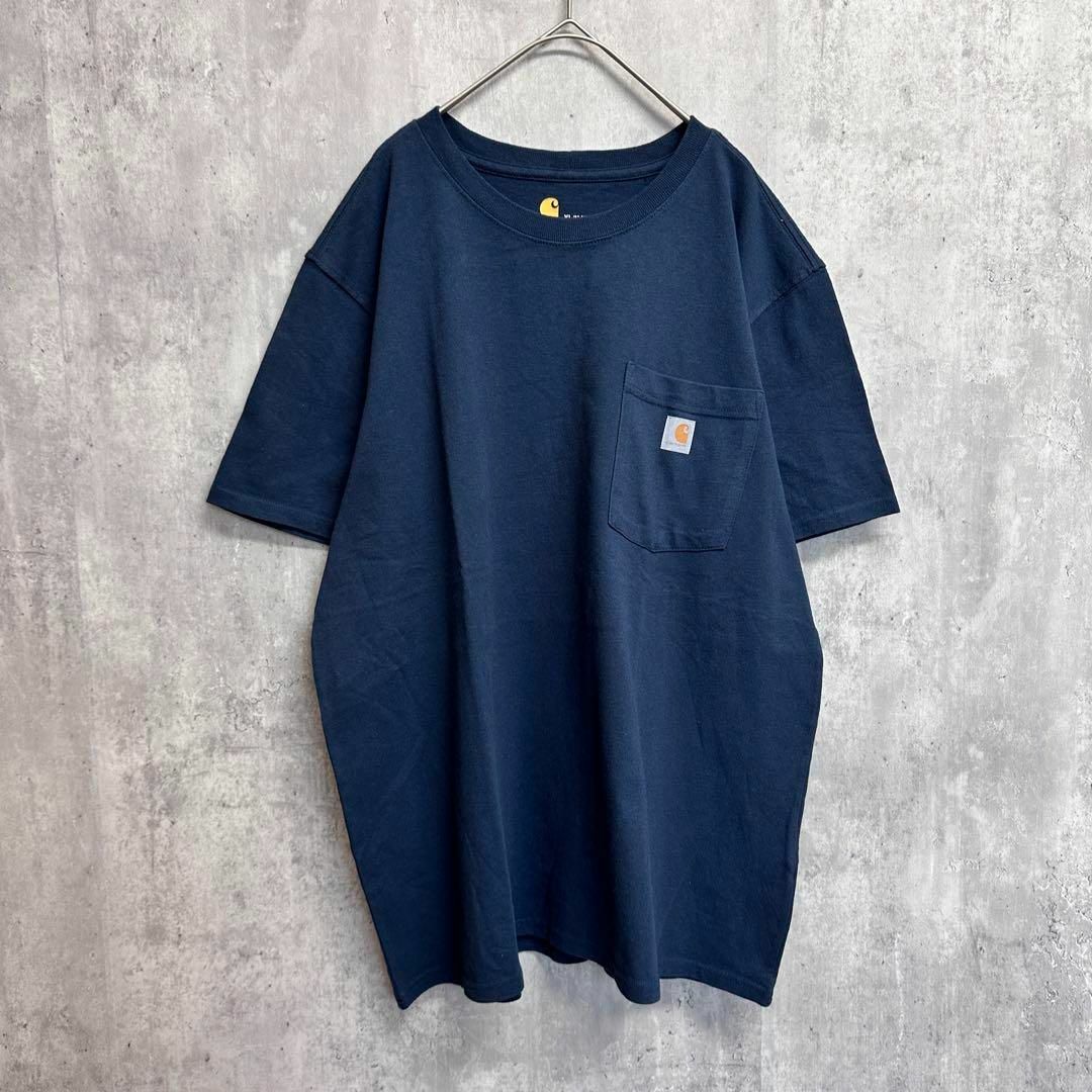 carhartt(カーハート)のカーハート　クルーネック　ポケット付き　ネイビー　半袖　Tシャツ　XLサイズ メンズのトップス(Tシャツ/カットソー(半袖/袖なし))の商品写真