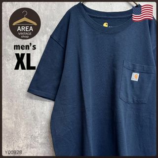 カーハート(carhartt)のカーハート　クルーネック　ポケット付き　ネイビー　半袖　Tシャツ　XLサイズ(Tシャツ/カットソー(半袖/袖なし))