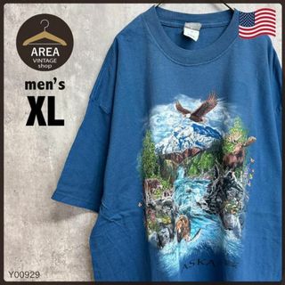 ヘインズ(Hanes)のヘインズ USA アメリカ古着 Tシャツ半袖ブルーXLサイズヴィンテージ(Tシャツ/カットソー(半袖/袖なし))