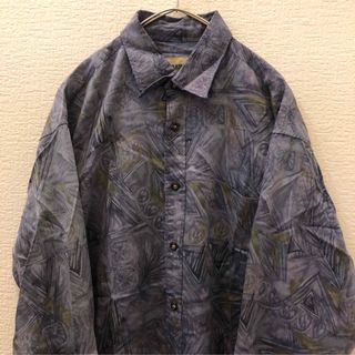 【L'UOMO VOGUE】 総柄シャツ 古着  レトロ　モダン　M  紫(シャツ)