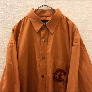 【ROYAL CORK】長袖シャツ　古着　胸元ワンポイントロゴ刺繍　オレンジ　L(シャツ)