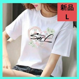 新品　サーフィン　サーフ　ハート ハイビスカス 半袖 ピンク L　即日発送(Tシャツ(半袖/袖なし))