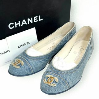 シャネル(CHANEL)の美品☆即完売モデル☆CHANEL デニム フラットシューズ ココマーク 34C(スリッポン/モカシン)