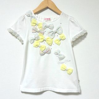 メゾピアノ 130  リボンビジュー付き半袖カットソー Tシャツ フリル 白