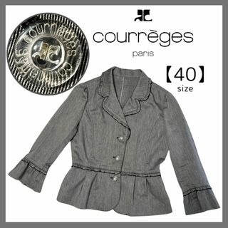 Courreges - クレージュ フリルテーラードジャケット フォーマル 麻混 グレー お呼ばれ 上品