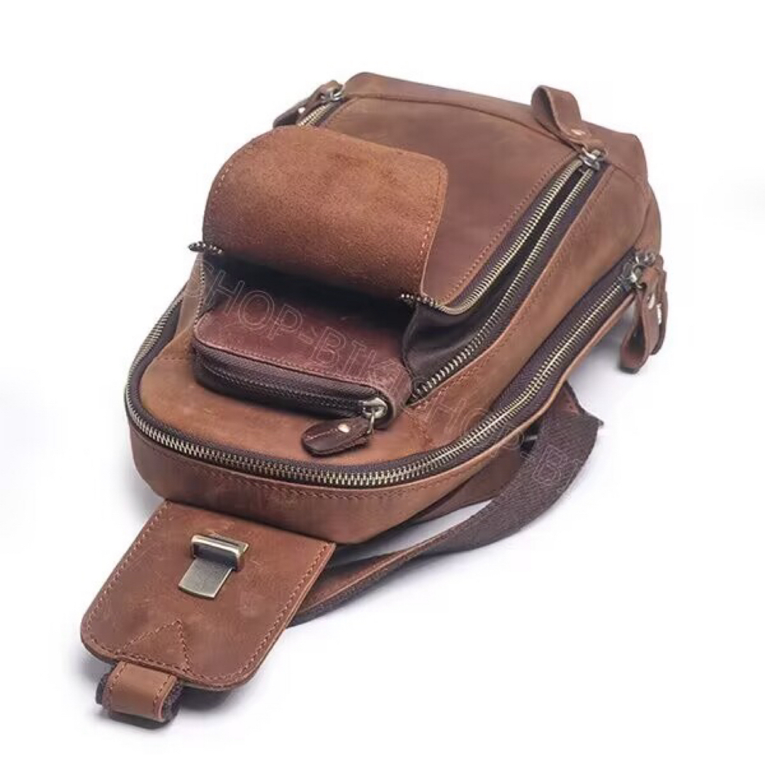 牛革バッグ　本革ボディバッグ メンズ 牛革斜め掛けバッグ  薄型ボディーバッグ メンズのバッグ(バッグパック/リュック)の商品写真