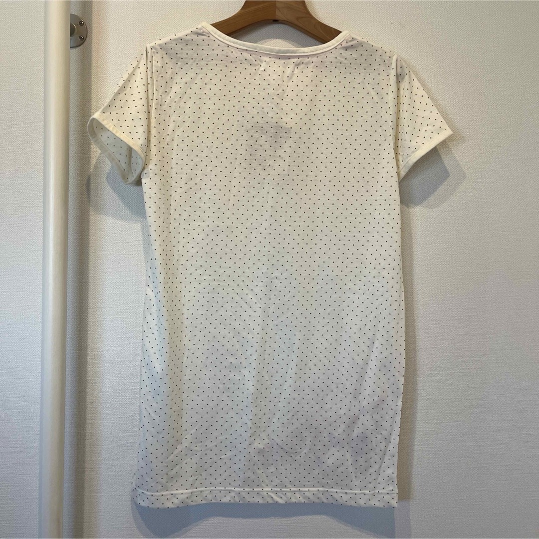 新品！白色猫ちゃんTVシャツパジャマ部屋着ドットピンクMサイズ長め レディースのトップス(Tシャツ(半袖/袖なし))の商品写真