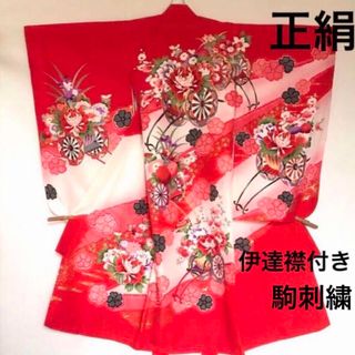 【正絹】七五三着物  女の子用着物 ✩花車 古典柄   伊達衿付き  美品(和服/着物)