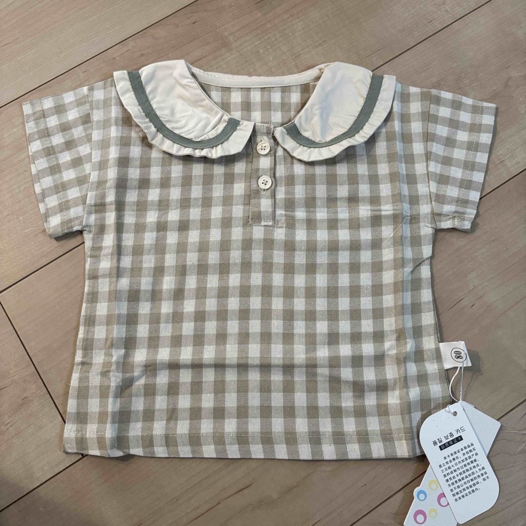 韓国ベビー服　セットアップ　トップス　パンツ チェック　セーラー　夏服　半袖 キッズ/ベビー/マタニティのベビー服(~85cm)(シャツ/カットソー)の商品写真