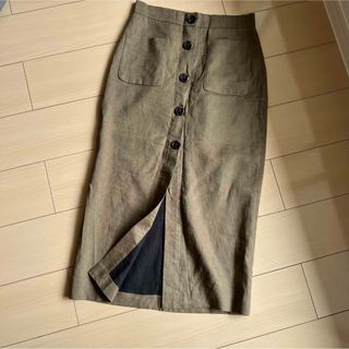 ザラ(ZARA)のZARA リネンストレートスカート　スリット(ロングスカート)