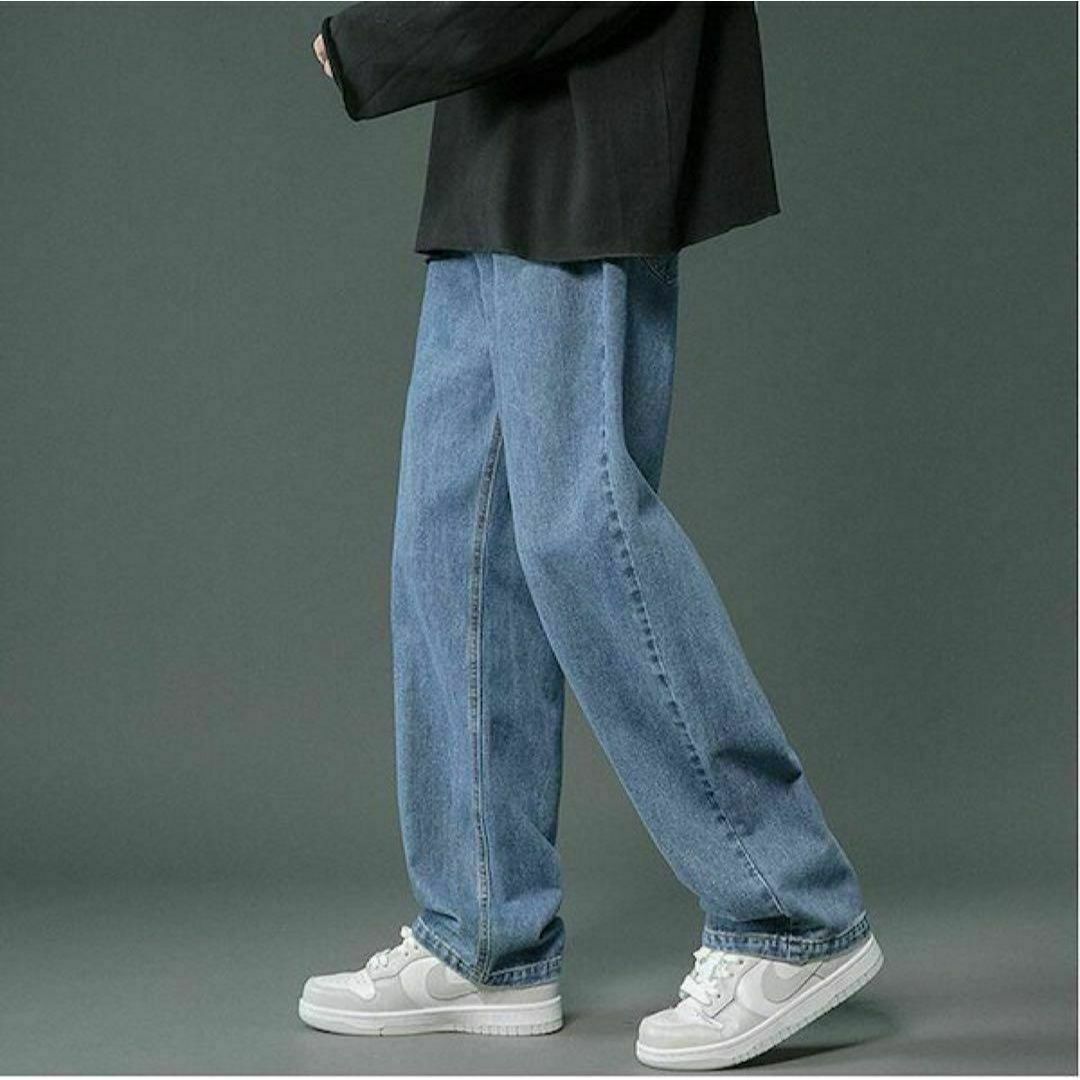 【未使用品】ストリート　デニムパンツ　カジュアル　ワイド　韓国　インディゴ　XL メンズのパンツ(デニム/ジーンズ)の商品写真