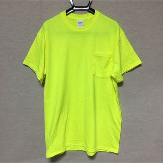 新品 GILDAN ギルダン 半袖Tシャツ ポケット付き ネオンイエロー M