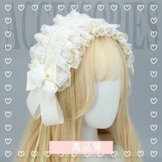 ロリータ コスプレ ヘッドドレス ❀ イエロー ❀ 卒業式 リボン パール 刺繍(ヘアピン)