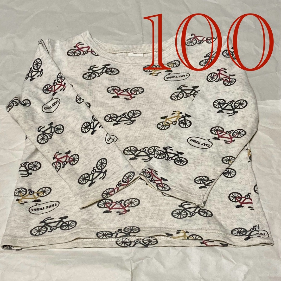 【100サイズ/同梱で200円引】自転車柄長袖トレーナー 裏パイル 男女兼用 キッズ/ベビー/マタニティのキッズ服男の子用(90cm~)(Tシャツ/カットソー)の商品写真