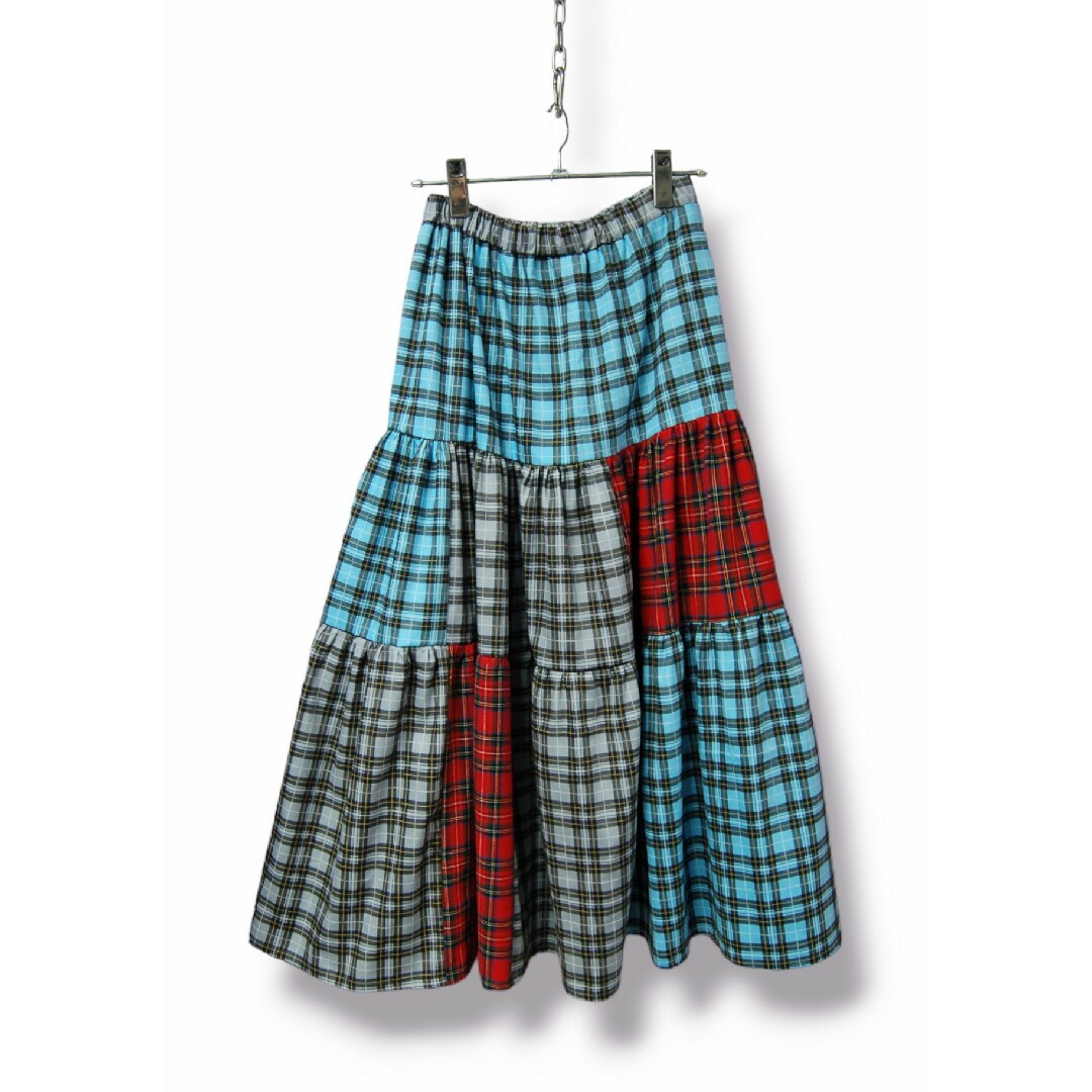 裏地付きタータンチェックミックス　ティアードロングスカート レディースのスカート(ロングスカート)の商品写真